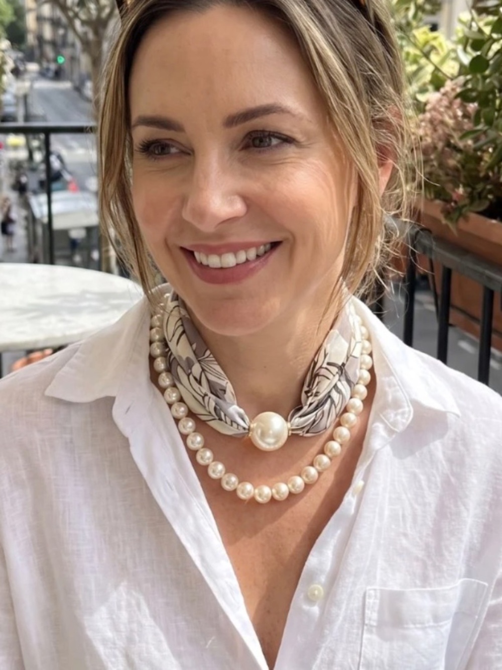 silk pearl scarf in cream and beige